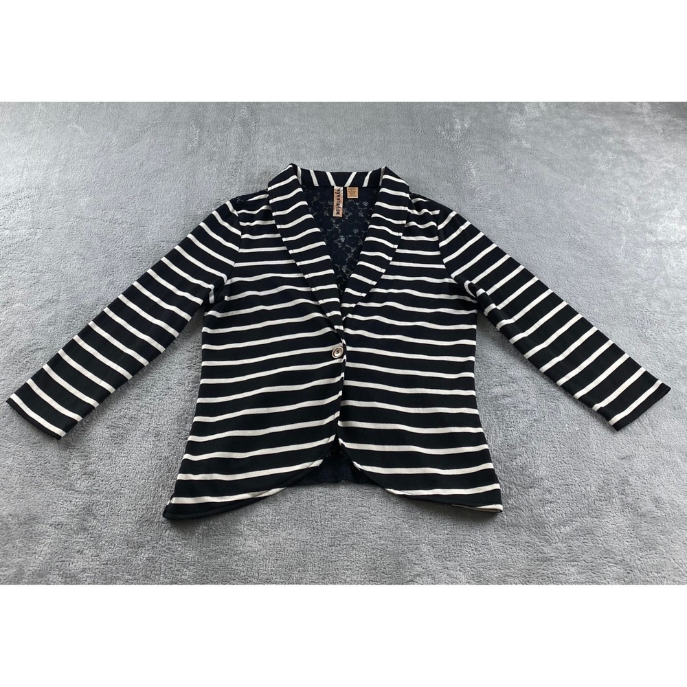 eyeshadow black white stripe lace back blazer jacket women's size medium